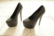 Sexy Gogo Plateau High Heels Pumps von Jumex anthrazit grau Glitzer Gr 38