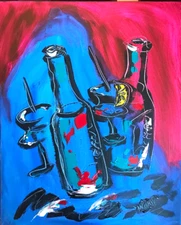 M.Kazav WINE DRINKS     MODERN PAINTING   CANVAS ORIGINAL OIL N/R