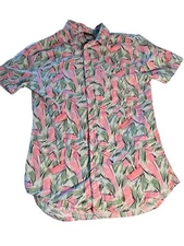 Stranger Things Button Up Shirt Hawaiian Style Jim Hopper Date Night Pink Green 