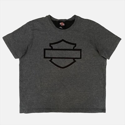Harley Davidson Shirt Women's 2XL Gray Logo Emblem HD Motorcycle T-Shirt 2 Sided