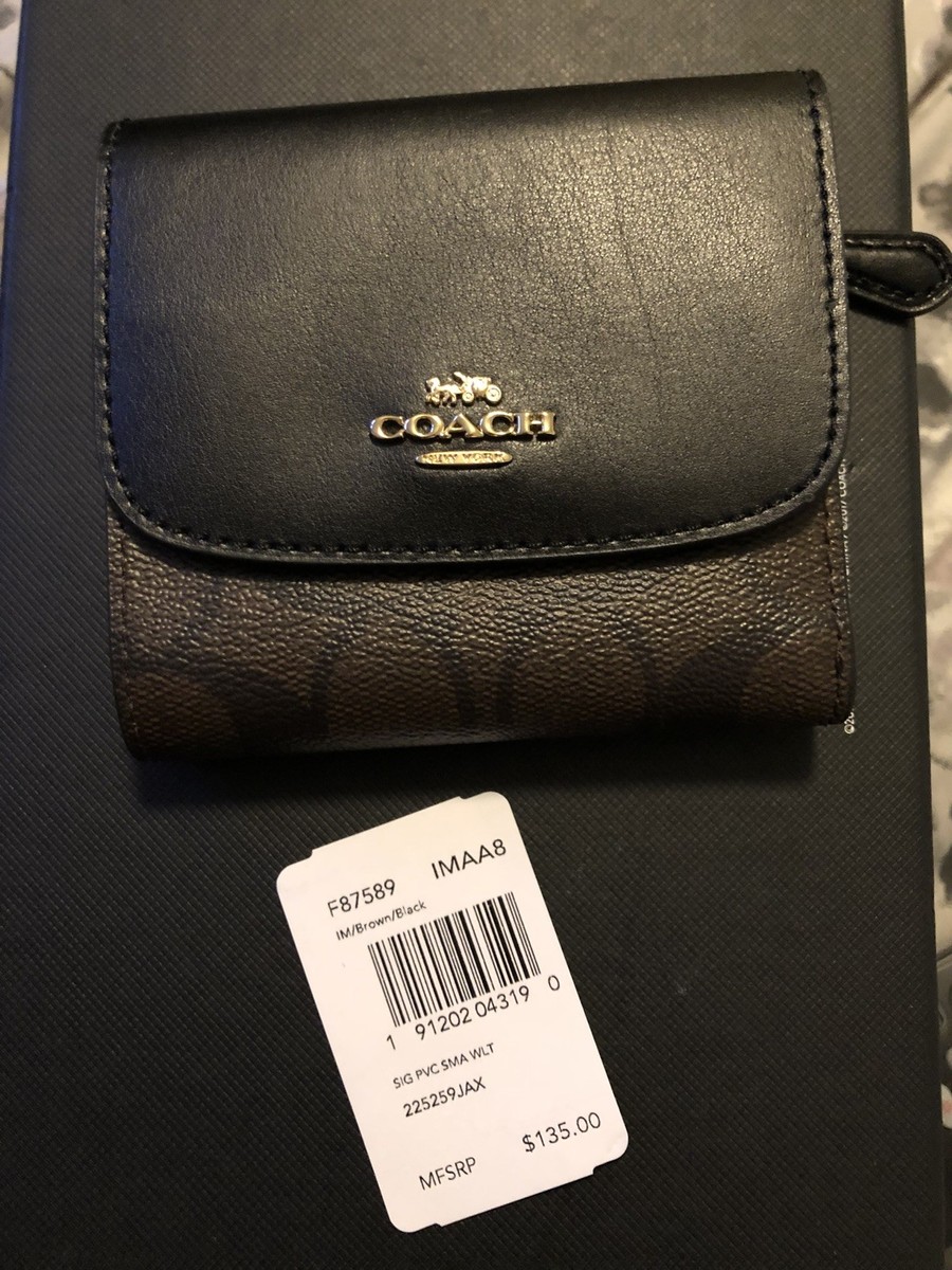 BNWT Authentic Coach F87589 Signature PVC Small Wallet Brown/Black