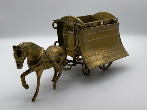 Vintage Retro Solid Brass Horse and Carriage Figure Desk Ornament Collectible - Picture 4 of 12
