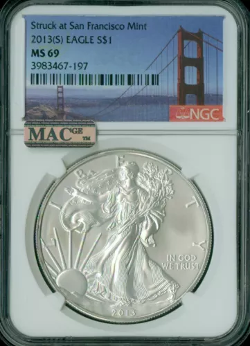 2013 (S) SILVER EAGLE 1 OZ $1 NGC MS69 PQ 2ND FINEST REGISTRY MAC SPOTLESS *