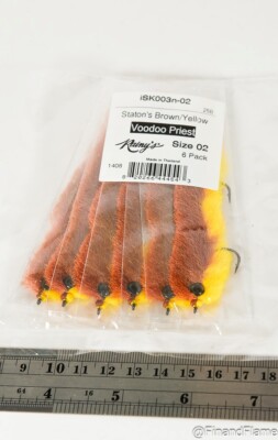 Rainys Stantons Brown Yellow Voodoo Priest Fly Fishing Lure Lot 6 RH8