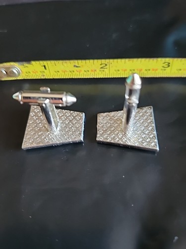 Silber Schwarz Emaille Geometrisch Rechteckig Herren Manschettenknöpfe Sammlerstück - Bild 3 von 7