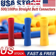 500Pcs Insulated Electrical Straight Wire Butt Splice Crimp Connectors Terminals