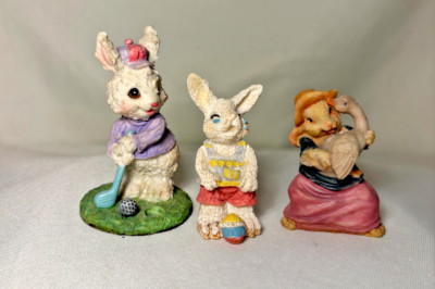 Bunny Rabbit Home Decorative Figurines Lot Of 3 golf easter duck (A177)
