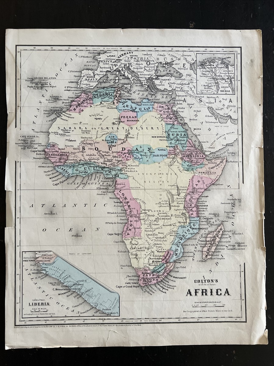 Antique 1860 Colton Double Sided Map Atlas Africa Australia New