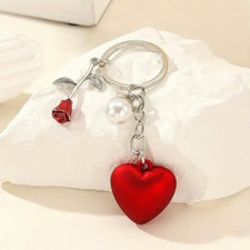 Fashion Red Love Heart Rose Pendant Keychain Pendant Car Keychain Gift Girls New