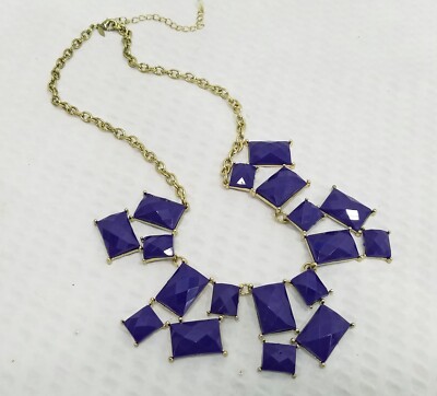 Vintage Signed SAQ for Avon Gold Tone and Cobalt Blue Tile Bib Choker Necklace