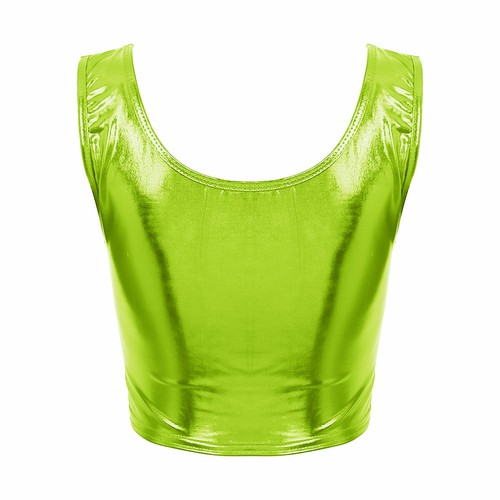 Womens Wet Look Shiny Crop Tops Dance Rave Sleeveless Zipper Stretch Casual Vest - Picture 84 of 123