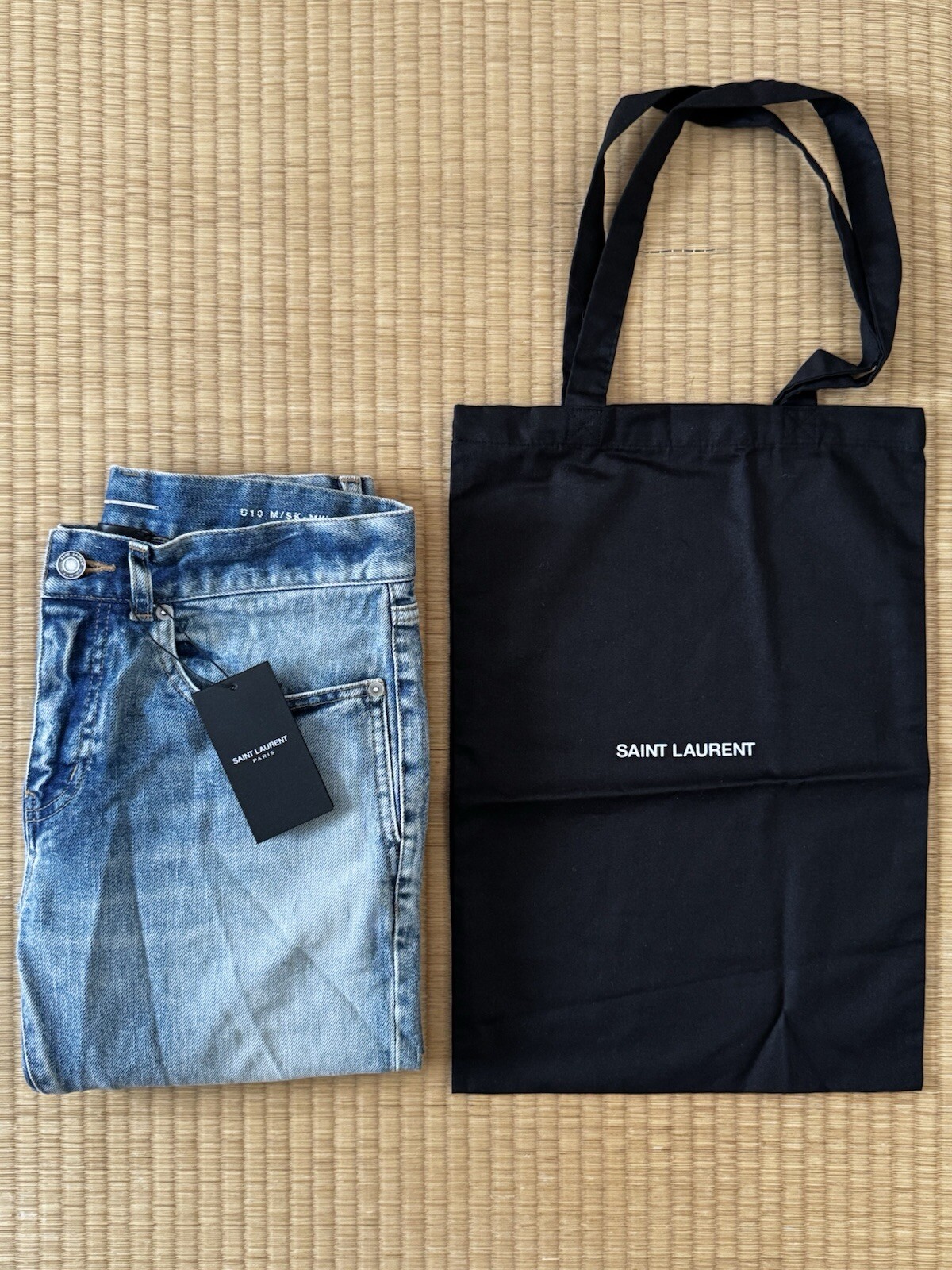 Jeans skinny SAINT LAURENT (era 550€) a vita media effetto invecchiato blu denim elasticizzato