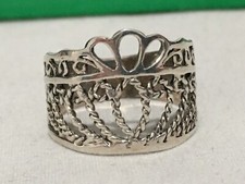 Vintage SIGNED "925" Solid Sterling Silver Filigree CROWN Theme RING SIZE 6.75