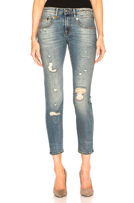 R13 Boy Skinny Distressed Jean in Crashing Blue 29 $345