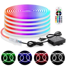 20M/65.6Ft RGB Neon Rope Light, Flexible 120V LED Neon Light Strip Waterproof