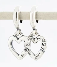 New 100% Authentic PANDORA 925 Linked Sister Hearts Split Dangle Charm 799538C01