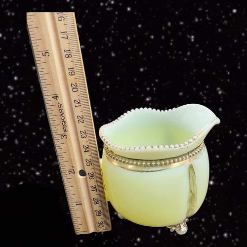 EAPG CUSTARD ENAMELED GEORGIA GEM vaseline gold bead pitcher TARENTUM ca 1900 - Picture 9 of 13