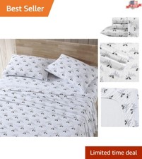 King Sheet Set in Dog Friends White - Soft Flannel, Perfect Gift for Pet Lovers