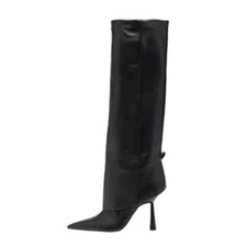 New Fashion Minimalist Knee Boots for Europe America Pointed Slip-on High Heels