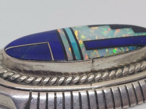 Vintage Native American FRANCIS Sterling Silver Gemstone Inlay Pendant Signed - 第 4/10 張圖片