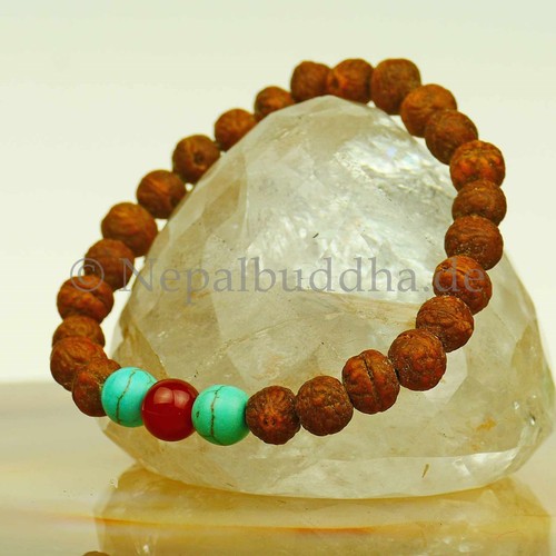 Armband Samen Buddha Raktu Karneol Rot Braun Türkis Buddhismus Perlen Rund s11 - Bild 2 von 2