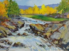 Mountain stream painting, Original landscape impressionism wall art