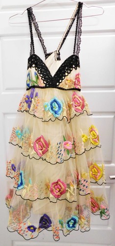 FREE PEOPLE RAMBLING ROSE DRESS EMBROIDERED ROSES IVORY TULLE SIZE 8 $350
