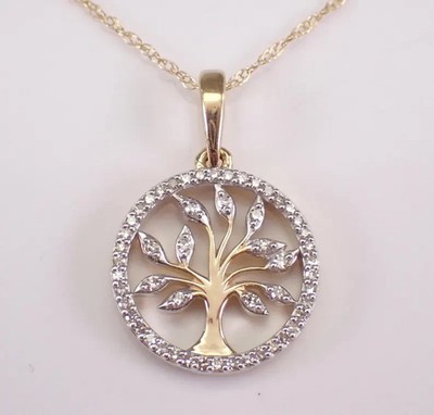 0.80Ct Round Real Moissanite Women's TREE of LIFE Pendant 14K Yellow Gold Finish
