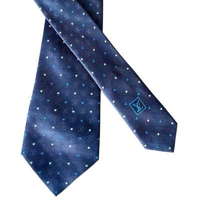 Louis Vuitton LV Monogram Tie Blue Silk 3  Modern Polka Dot Jacquard