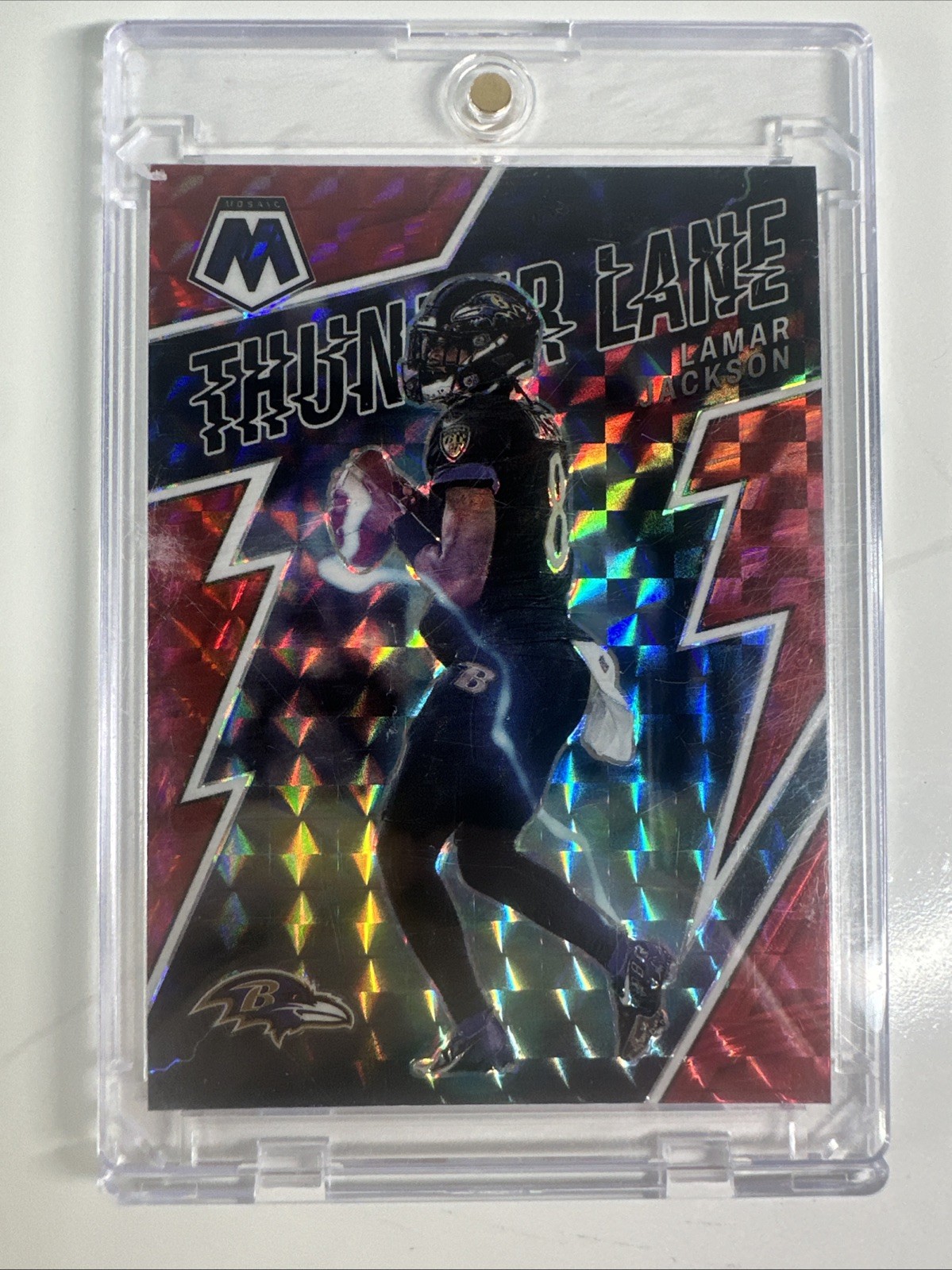 2022 Panini Mosaic - Thunder Lane Lamar Jackson #TL-24 Red Mosaic Prizm