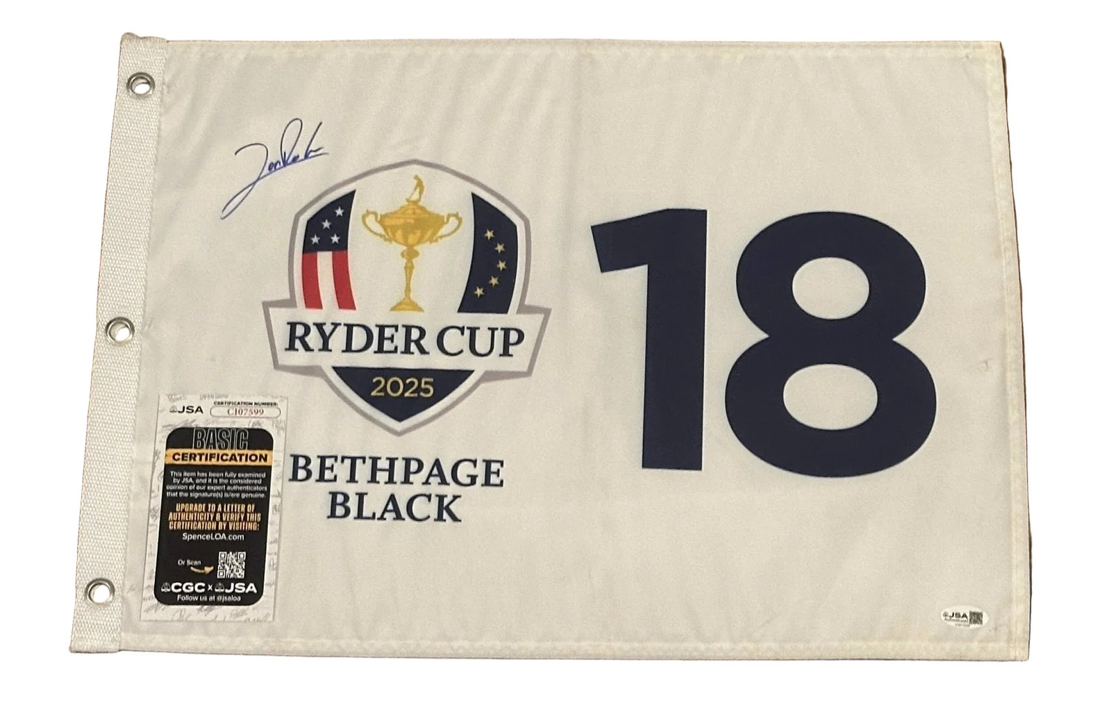 Jon Rahm Autographed Signed 2025 Ryder Cup Pin Flag Team Europe JSA COA 