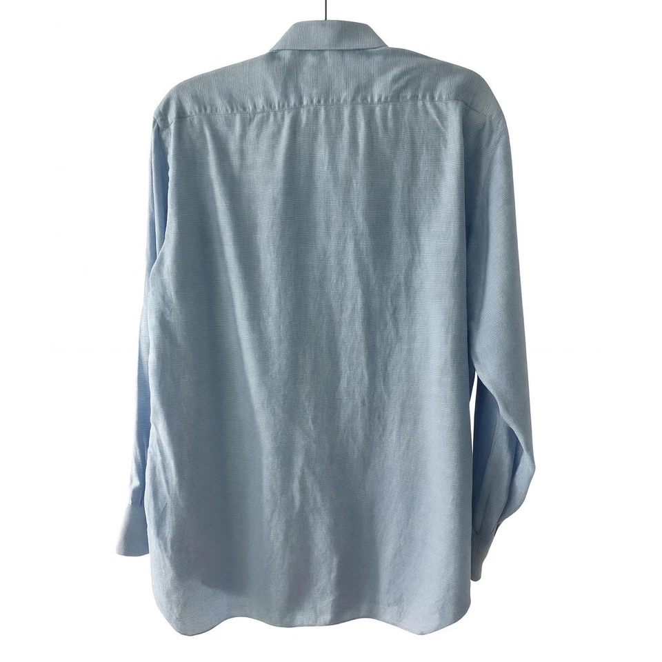 Camisa de Vestir Brioni Neiman Marcus 16 R Italia Azul Micro Cuadros Algodón Lujo Foto 3 de 4