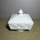 Vintage Westmoreland Old Quilt Square Covered Candy Milk Glass 5"