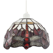 Deep Red and White Stained Glass Dragonfly Tiffany Pendant Shade by Happy Hom...