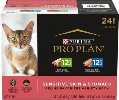 Pro Plan Sensitive Skin & Stomach Adult Wet Cat - Grain Free, Variety Pack, 24Ct