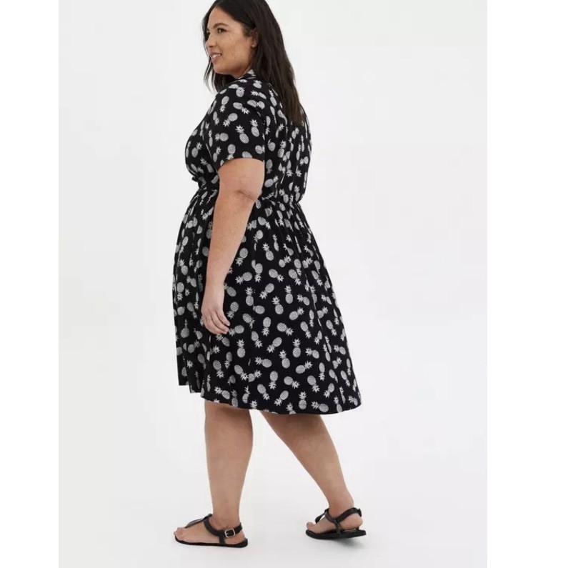 Torrid Black White Pineapple Button Up Challis Sh… - image 3