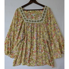 The Pioneer Woman Floral Peasant Milkmaid Blouse Crochet Trim Bell Squareneck 2X