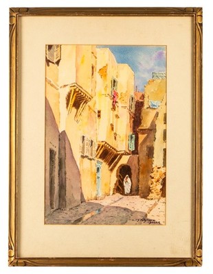 Antique North African Algiers Street Scene Watercolor by A. Filatoff, c.1900-10