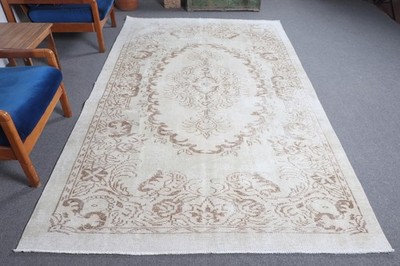 5,8x9,6 ft Rug, Turkish Vintage Rug, White Floral Rug