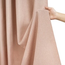Blush Pink Faux Linen Textured Shower Curtain Water-Resistant, Heavyweight Fa...
