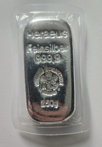 Silberbarren 250g Heraeus in Schutzfolie 999.9 Feinsilber