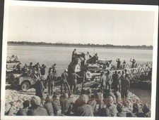 Military Operation WWII Era Snapshot Photograph Pontoon Bridge River