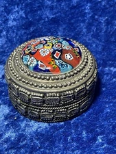 Murano,Italy Style Vintage Ornate Millefiori Cane Glass Domed Ring/Trinket Box