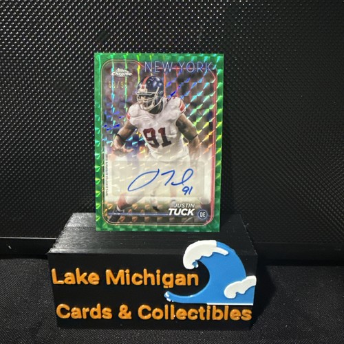 2024 Topps Chrome - Autographs Justin Tuck #BA-JTU Green Geometric Refractor /99 - Bild 1 von 2