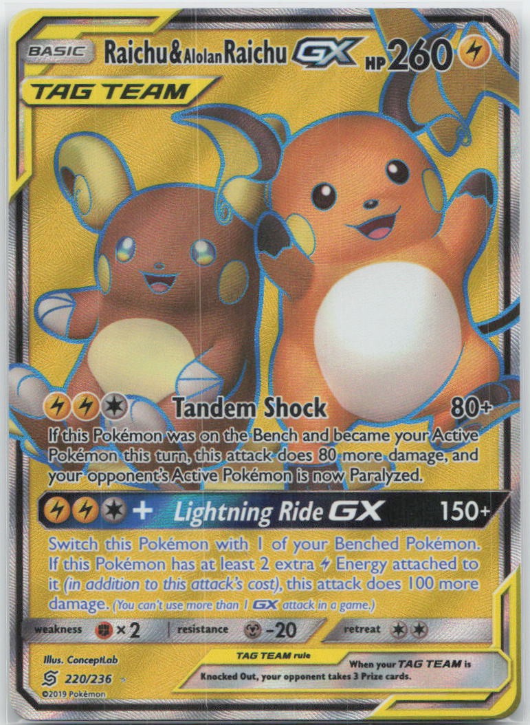 Pokemon : Raichu & Alolan Raichu GX Unified Minds 220/236 : Ultra Rare Holo