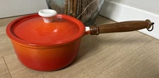 Vintage Orange Flame Descoware SPCC-18 Sauce Pan 1  1/2 QT With Lid Belgium