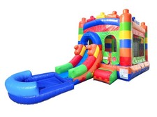 Inflatable Bounce House Commercial Blocks Kids Water Slide with Blower and Pool