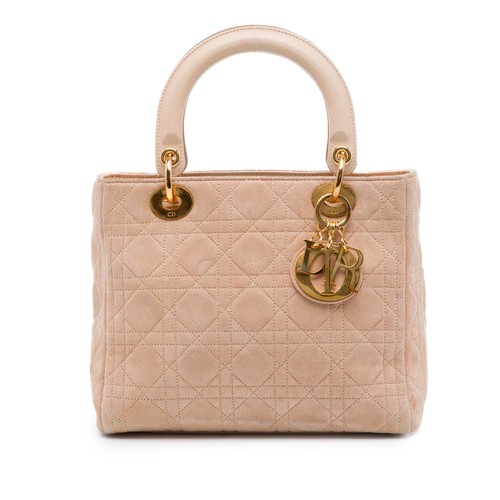Dior Medium Suede Cannage Lady Pre-Loved Satchel Light Pink