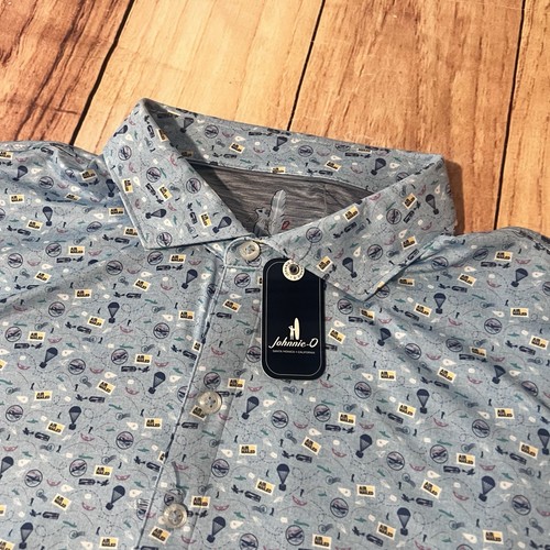 Johnnie-O Air Mailed bedrucktes Jersey Performance Polo Golfblau Herren L $ 110