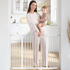 Baby Safety Gate with 3 Extensions - Adjustable 42" x 1.9" x 30" Q195 Steel D...